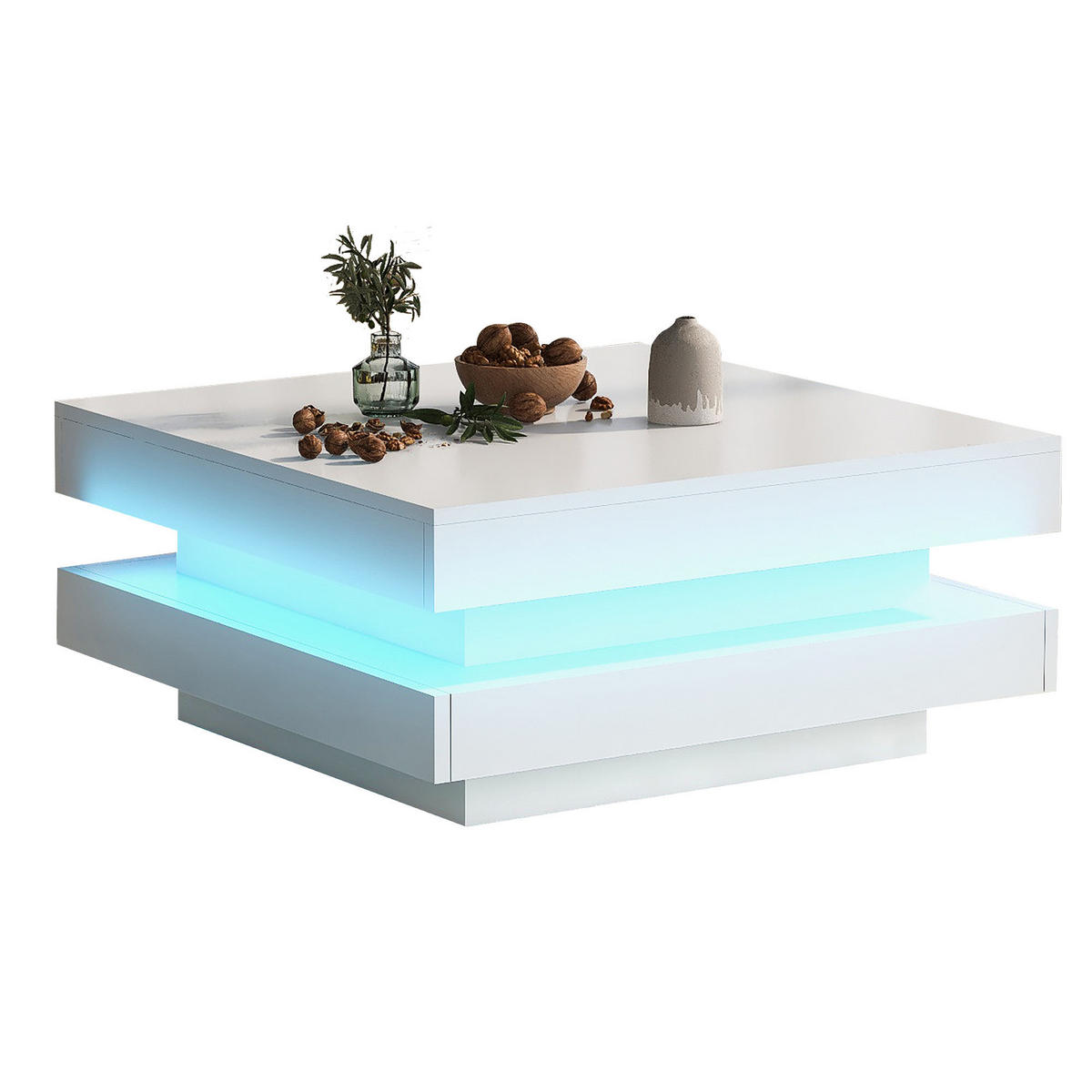 COUCHTISCH 70/70/36 cm Weiß mit Bluetooth-LED-Beleuchtung - Weiß, Holzwerkstoff (70/70/36cm) - OKWISH