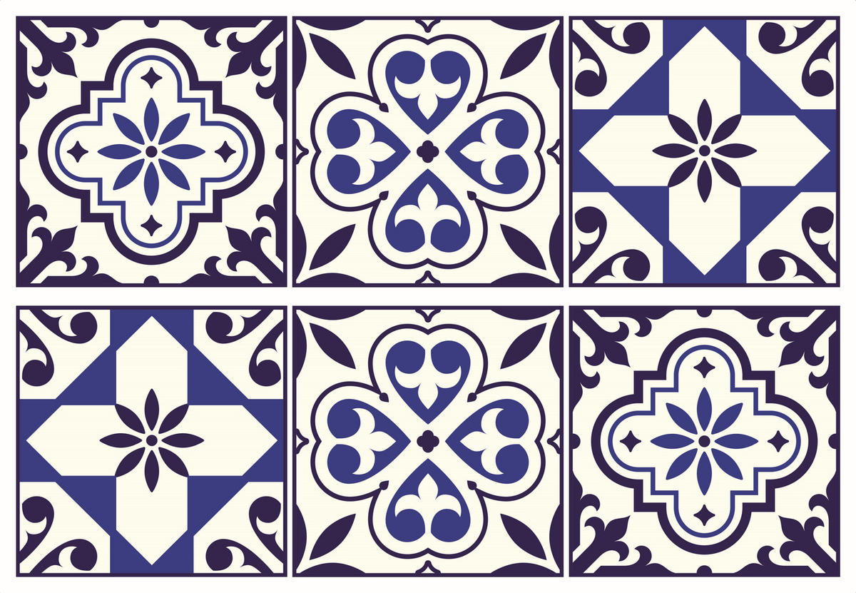 WANDTATTOO Fliesenmuster 65 x 42.5 cm - Blau, Papier (65/42.5/42.5cm) - Sanders & Sanders