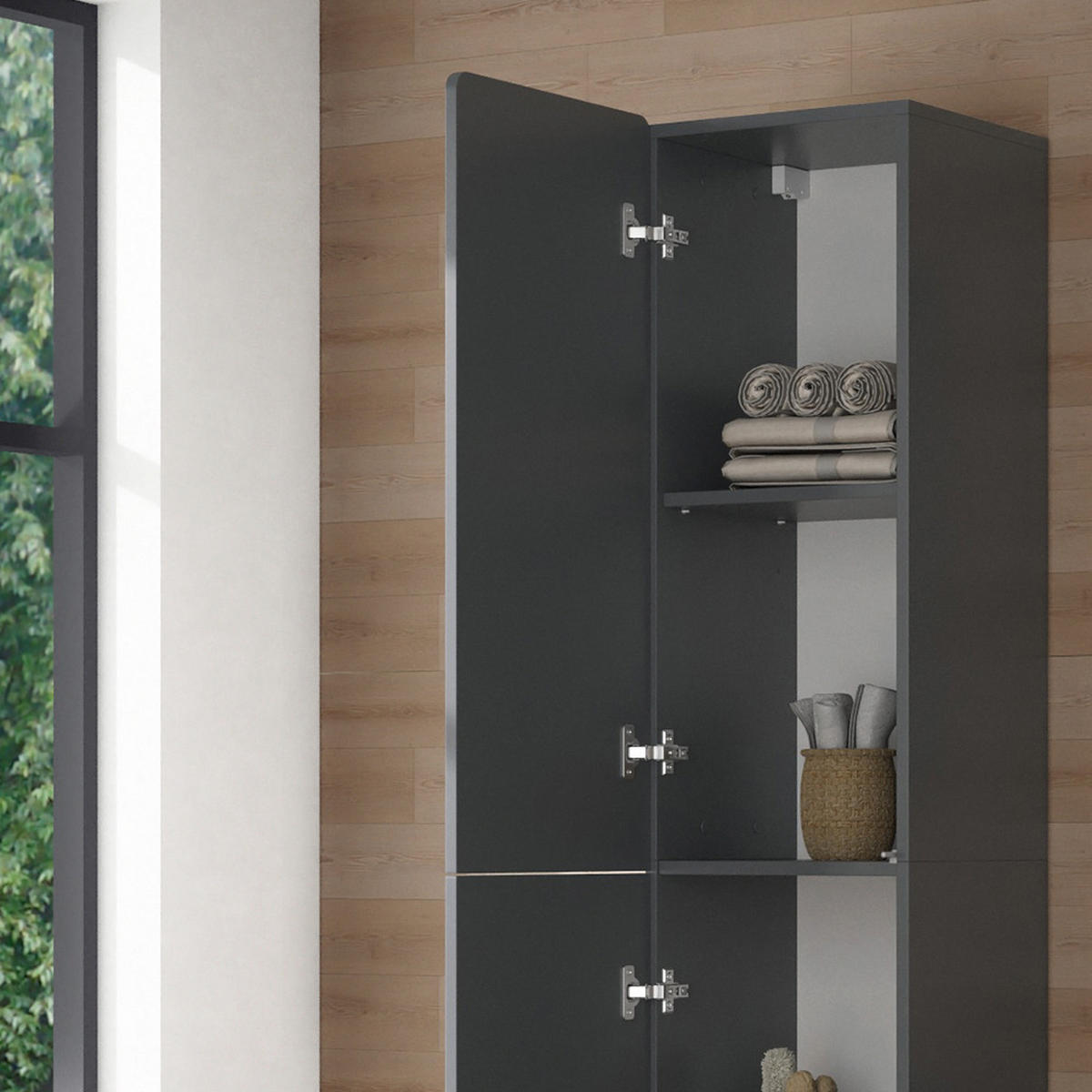 BADSCHRANK Izan Grau 36.6 x 171.6 cm - Grau, Holzwerkstoff (36.6/171.6/33.2cm) - Vicco