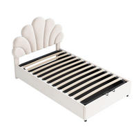 KINDEREINZELBETTEN aus Samt 90x200 cm in Beige mit hydraulischem Stauraum - Beige, Textil (90/200cm) - Modfu