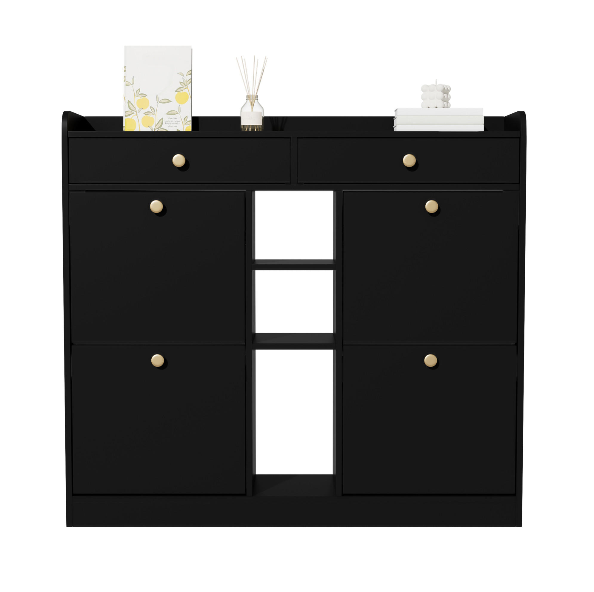Okmyhome Schuhschrank Schwarz 110x100x26 cm