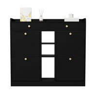 SCHUHSCHRANK 110/100/26 cm Schwarz aus Spanplatte mit Klappentüren - Schwarz, Holzwerkstoff (110/100/26cm) - OKMYHOME