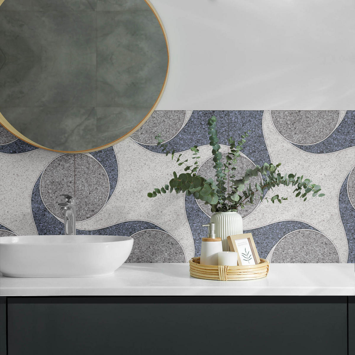 WANDPANEEL 100x50 cm selbstklebend Granitia - Blau/Grau, Kunststoff (50/1.6/100cm) - Wallfluent