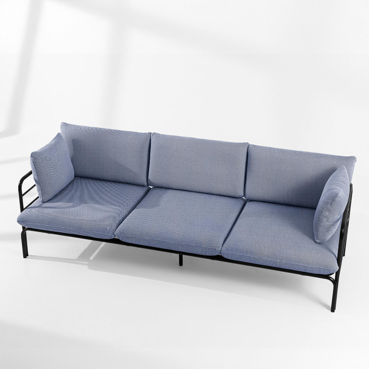 GARTENSOFA RAMBE 3-Personen mit Kissen, Anthrazit - Anthrazit/Dunkelblau, Textil/Metall (225/80/80cm) - KONSIMO®