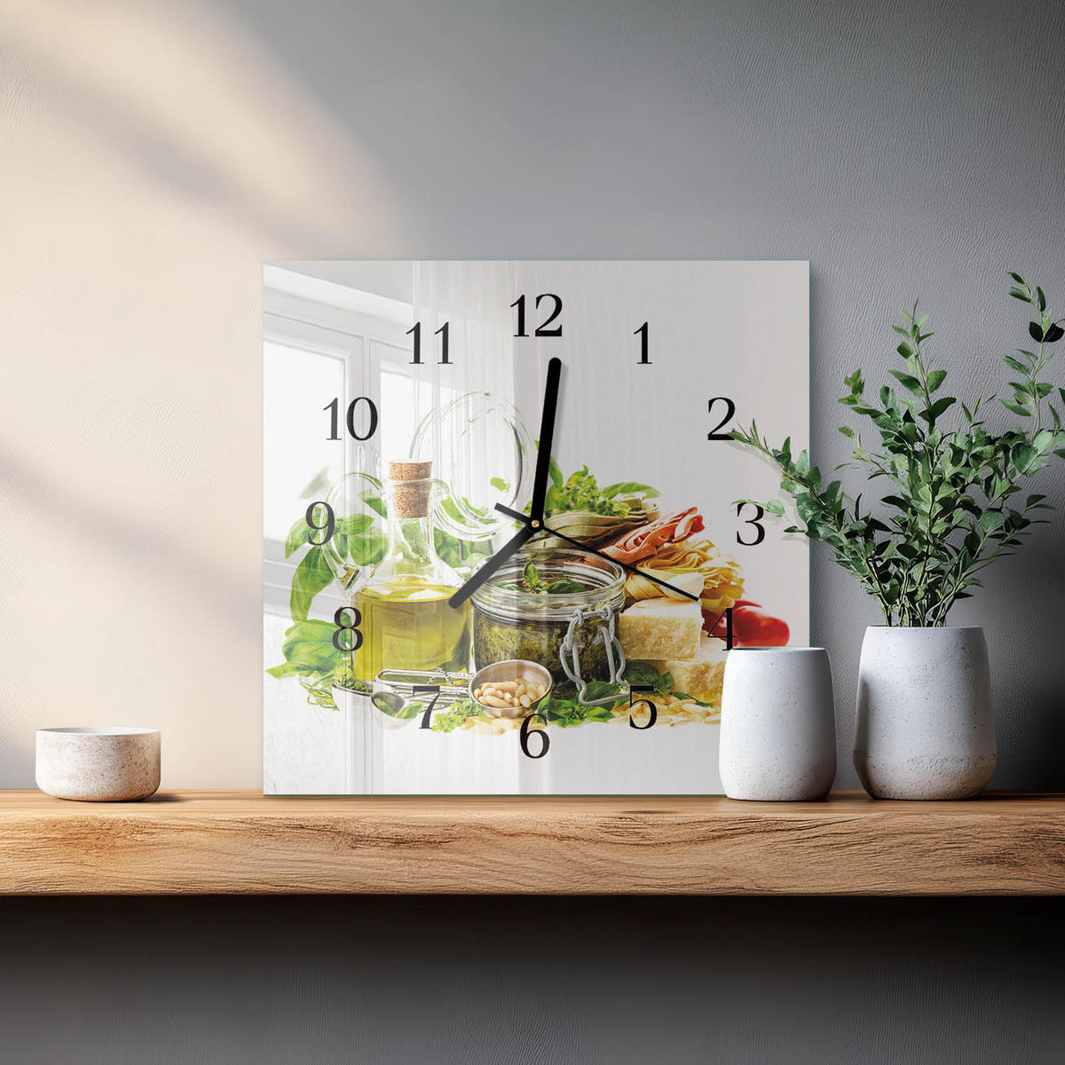 WANDUHR 30x30 cm - Nudeln mit Öl - Multicolor, Glas (30/30/0.4cm) - TULUP