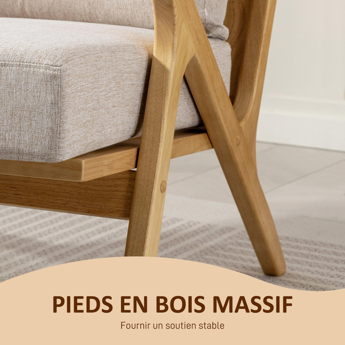 SESSEL DE-13306 skandinavisches Design, Leinenbezug Beige - Beige, Holz (76/88/87cm) - ComfortXL