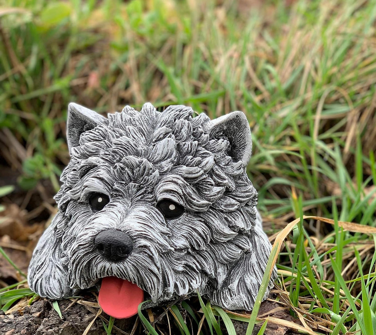 STEINFIGUR Westhighland Westie Kopf Terrier frostfest wetterfest Gartenfigur - Grau, Stein (16/11/17cm) - stoneandstyle