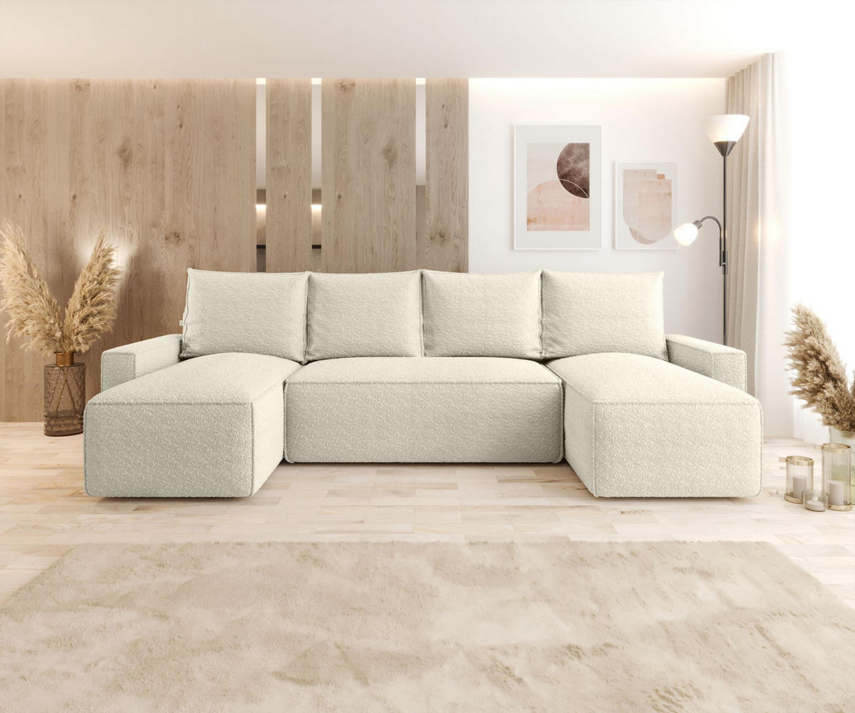 WOHNLANDSCHAFT mit Schlaffunktion SAVIO U Quelle 03 - Beige, Textil (300/75/140cm) - Bedante