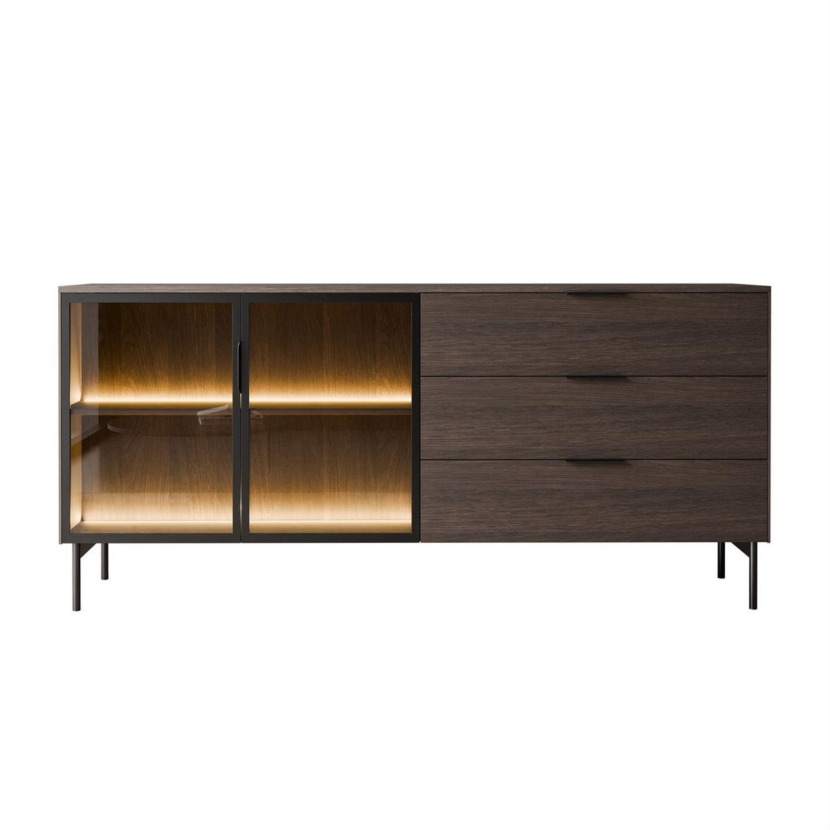 SIDEBOARD LINEA LOFT mit LED-Beleuchtung Eiche + Schwarz - Eichefarben, Holzwerkstoff (181/83/39cm) - Lookway