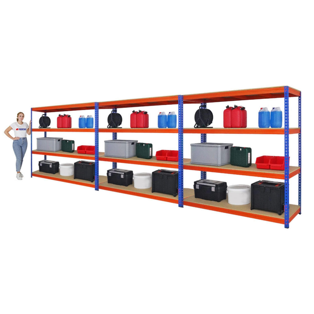 SCHWERLASTREGAL Bison 3er-Set mit 3x 200x200x60 cm 4 Fachböden Fachlast 600 kg Blau-Orange - Orange, Metall (600/200/60cm) - PROREGAL