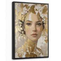 LEINWAND Bilder mit Rahmen - Gesicht - Frau - Blätter - Gold - 20x30 - Beige, Textil (20/30cm) - MuchoWow