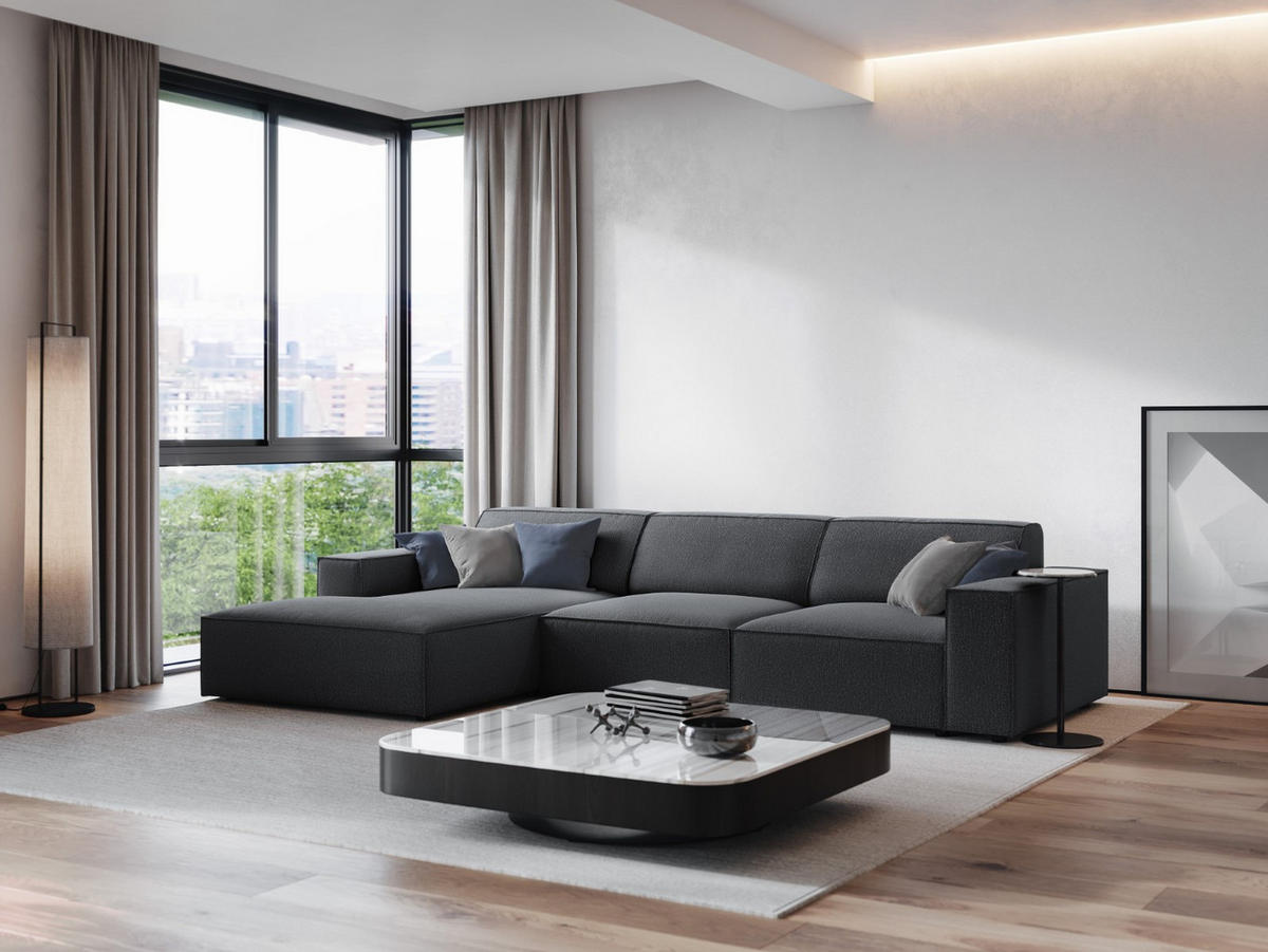 ECKSOFA links Jodie aus strukturiertem Stoff dunkelgrau 4 Sitzplätze - Dunkelgrau, Textil (166/284cm) - Micadoni