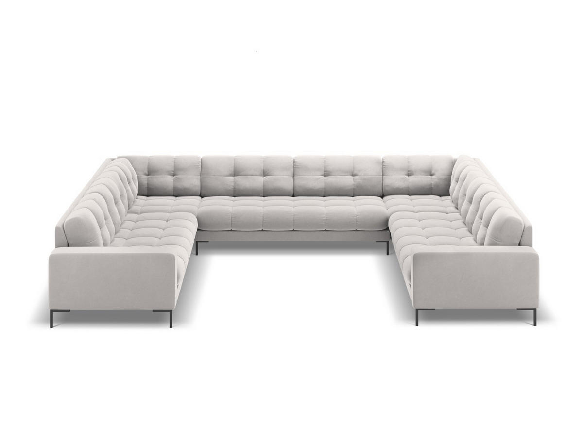 PANORAMASOFA Mamaia aus Samt silber 9 Sitzplätze - Silberfarben, Textil (256/75/337cm) - Micadoni