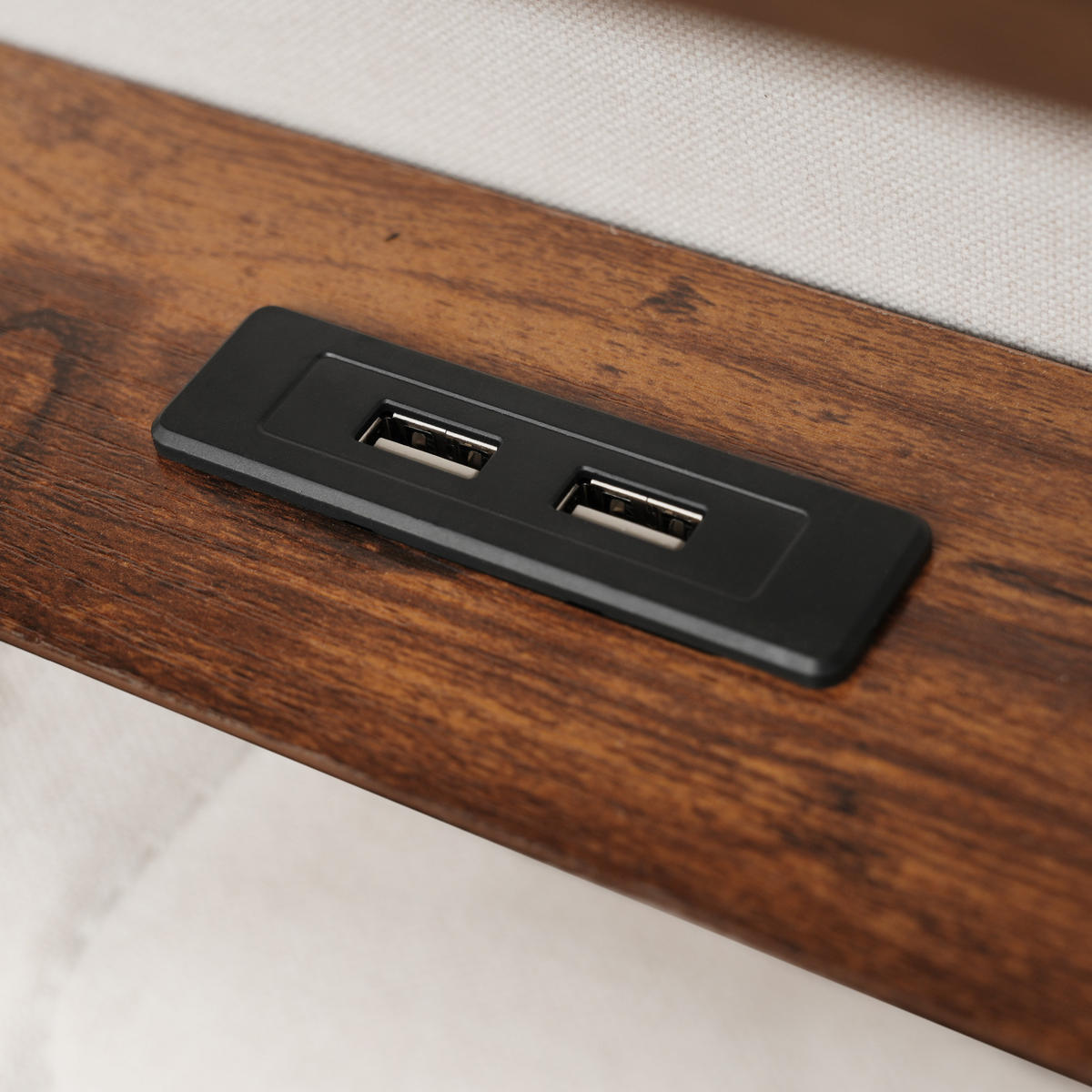 POLSTERBETT aus Leinen 140x200 cm in Beige mit LED & USB - Beige, Textil (140/200cm) - Modfu