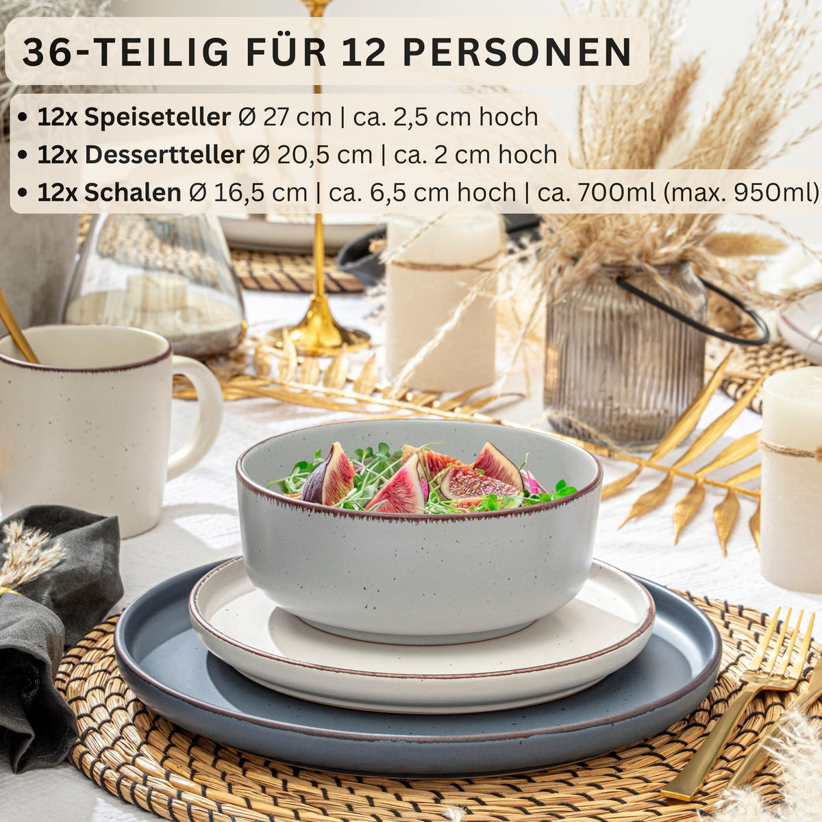 TAFELSERVICE BOMBAY MOONLIGHT - 36 teilig aus Steingut 12 Personen - Multicolor/Grau, Stein (50/30/80cm) - Sänger