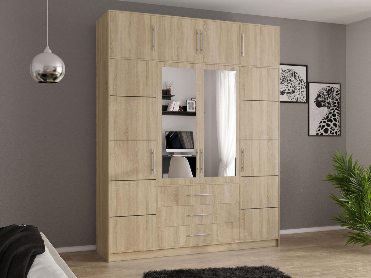 KLEIDERSCHRANK Bali D4 + Schrankaufsatz - Silberfarben/Sonoma Eiche, Holzwerkstoff (196/245/58cm) - MIRJAN24