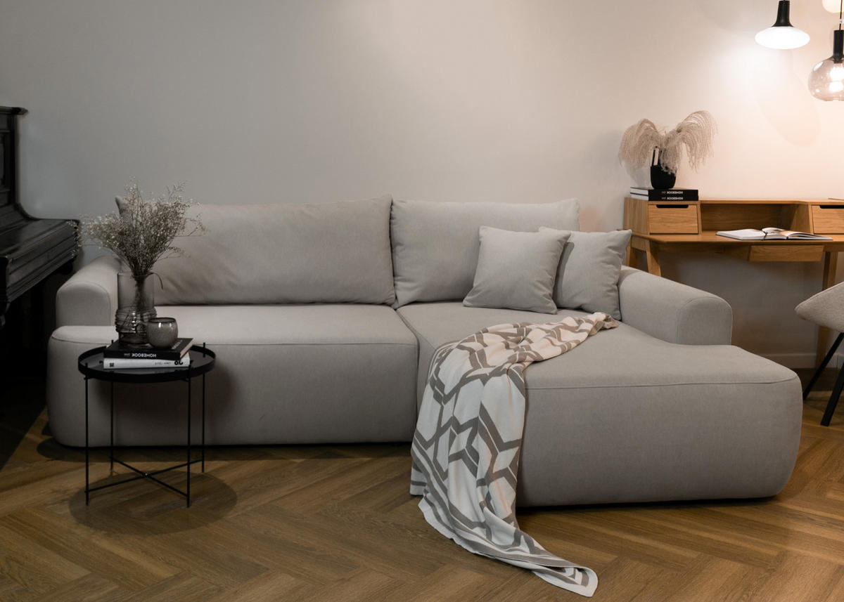 ECKSOFA Ovo Grau Velours - Schwarz/Grau, Kunststoff/Textil (260/165cm) - Selsey