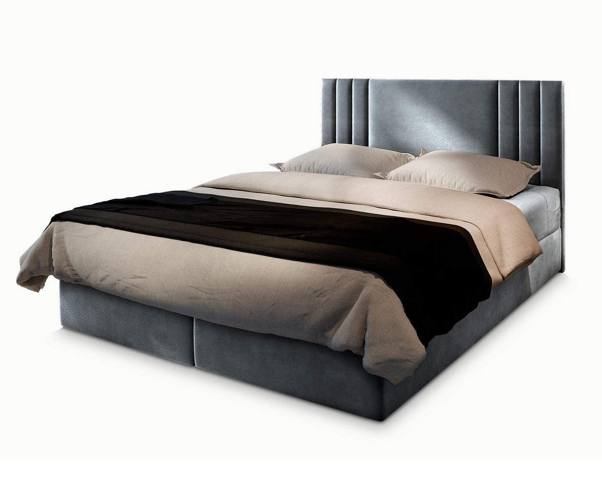 BOXBETT BRES 140x200 cm mit Matratze und Topper - Hellgrau - Hellgrau, Holz (140/200cm) - MASSENO