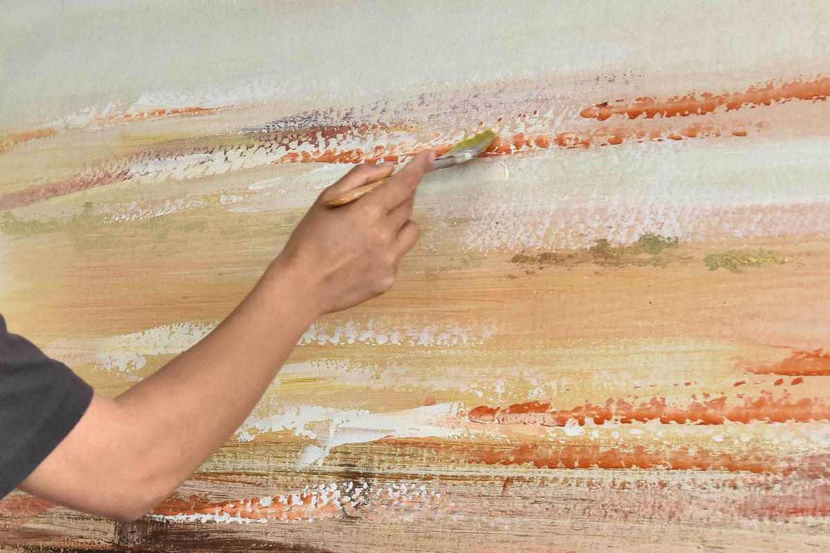 ÖLGEMÄLDE 120/80 cm - Beige/Orange, Holz/Textil (120/80cm) - KUNSTLOFT
