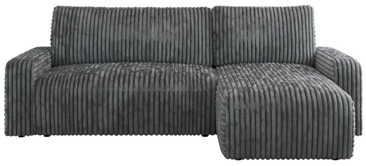 ECKSOFA ARGOS Dunkelgrau Cord - Dunkelgrau/Schwarz, Kunststoff/Textil (245/150cm) - MKS