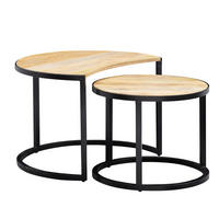 COUCHTISCH 2er Set Holz Metall Industrial Handgefertigt ESINO, Beige 60x41x41 cm - Beige/Schwarz, Holz/Metall (41/60/41cm) - KADIMA DESIGN