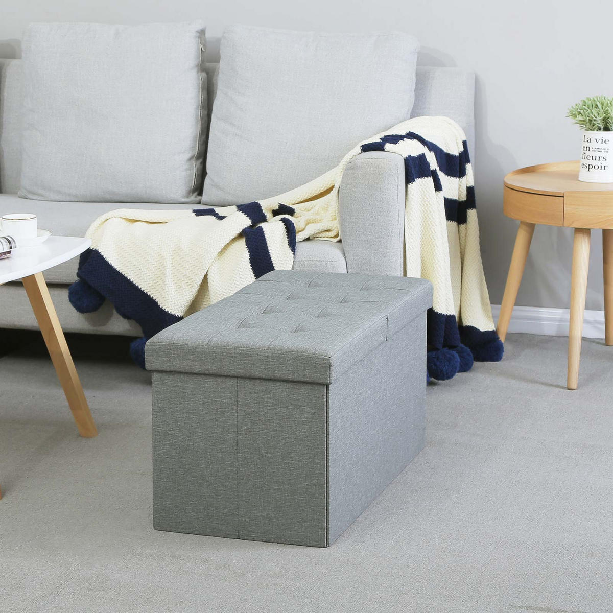 SITZTRUHE - Grau, Holzwerkstoff (38/38/76cm) - Hansiro