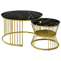 COUCHTISCH 2er Set - Runder Couchtisch 70 cm & 45 cm - Ineinander Schiebbar Marmoroptik - Gold & Schwarz - Schwarz, Holzwerkstoff (70/70/45.5cm) - DELFA