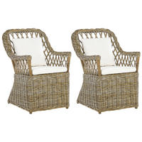 GARTENSESSEL 2er-SET Rattan natürlich Auflagen cremeweiß Maros - Beige/Naturfarben, Naturmaterialien (60/90/70cm) - Beliani