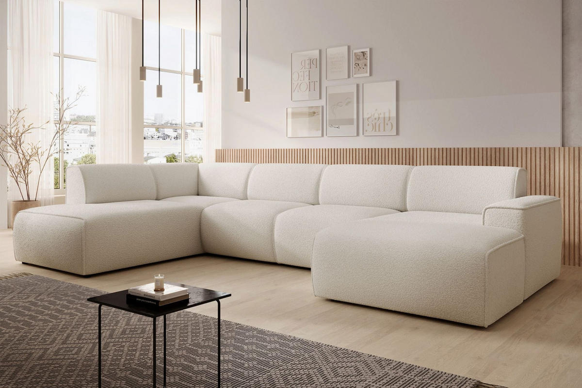 SEDACÍ SOUPRAVA Bouvi krémová, levá - černá/krémová, textil/plast (378/220cm) - Selsey