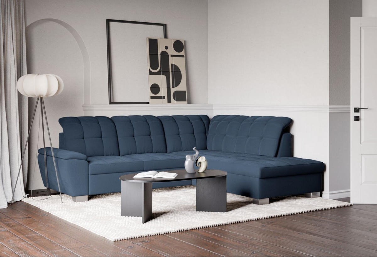 ECKSOFA Jamaal Marineblau rechtsseitig - Schwarz/Dunkelblau, Textil (258/212cm) - Selsey