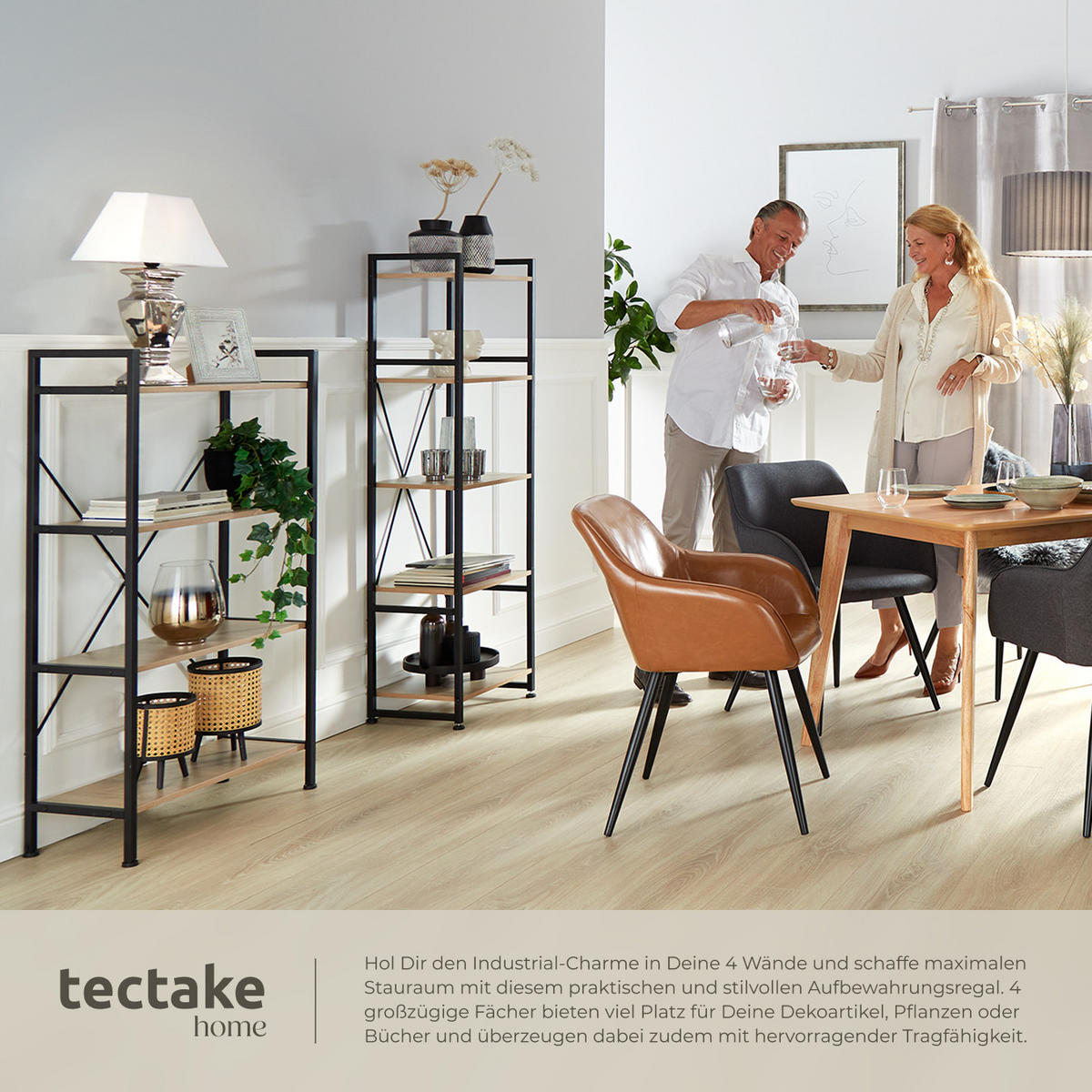 REGAL Leeds,inklusive Kippschutz, 67,5 x 31,5 x 121,5 cm,Industrial Holz hell, Eiche Sonoma - Naturfarben, Holz (31.5/121.5/67.5cm) - tectake