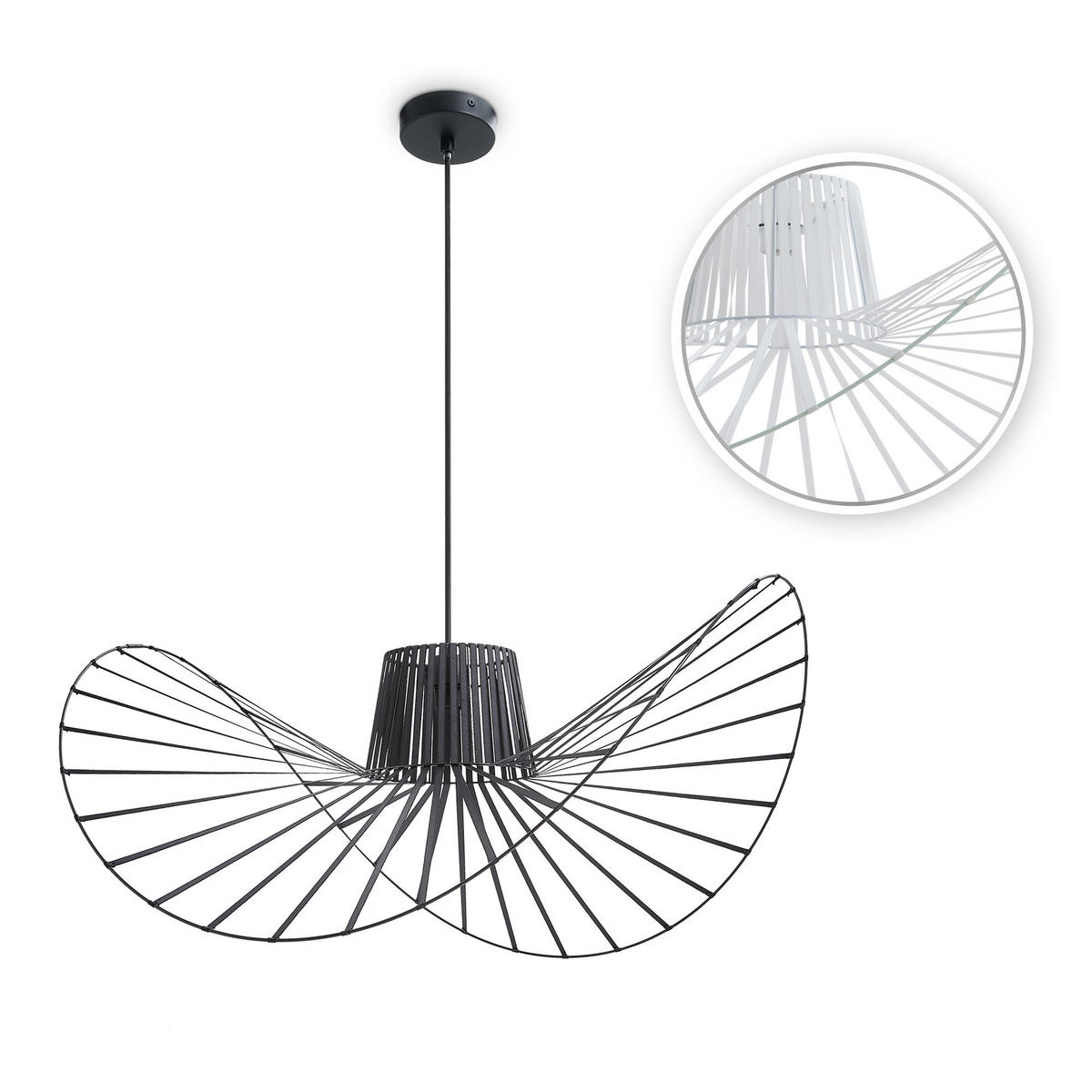 PENDELLEUCHTE Hugo Pd1 Lena 100 - Schwarz/Weiß, Metall (90/90/42cm) - Paco Home