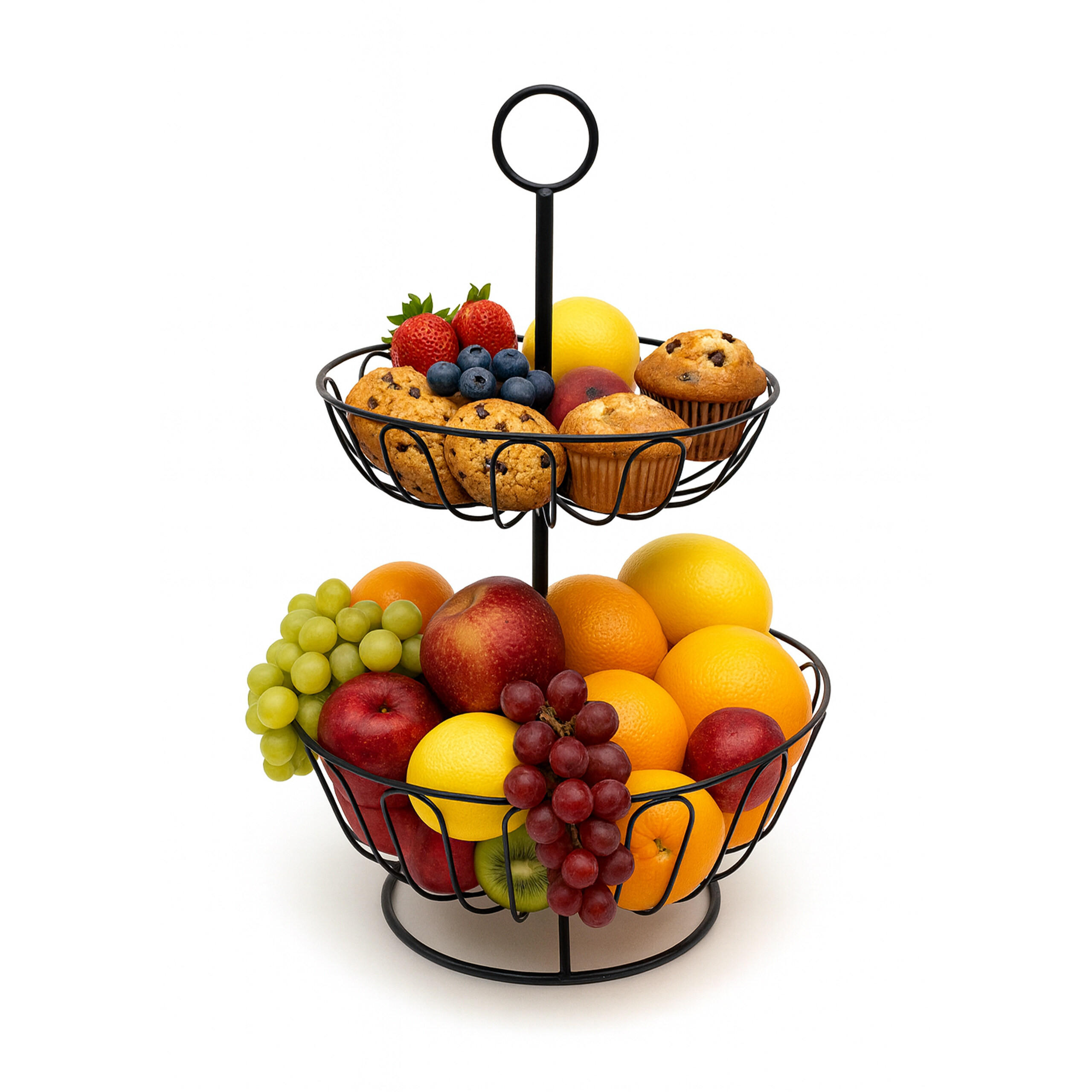 OBSTKORB-ETAGERE - Schwarz, Metall (28/43cm) - Relaxdays