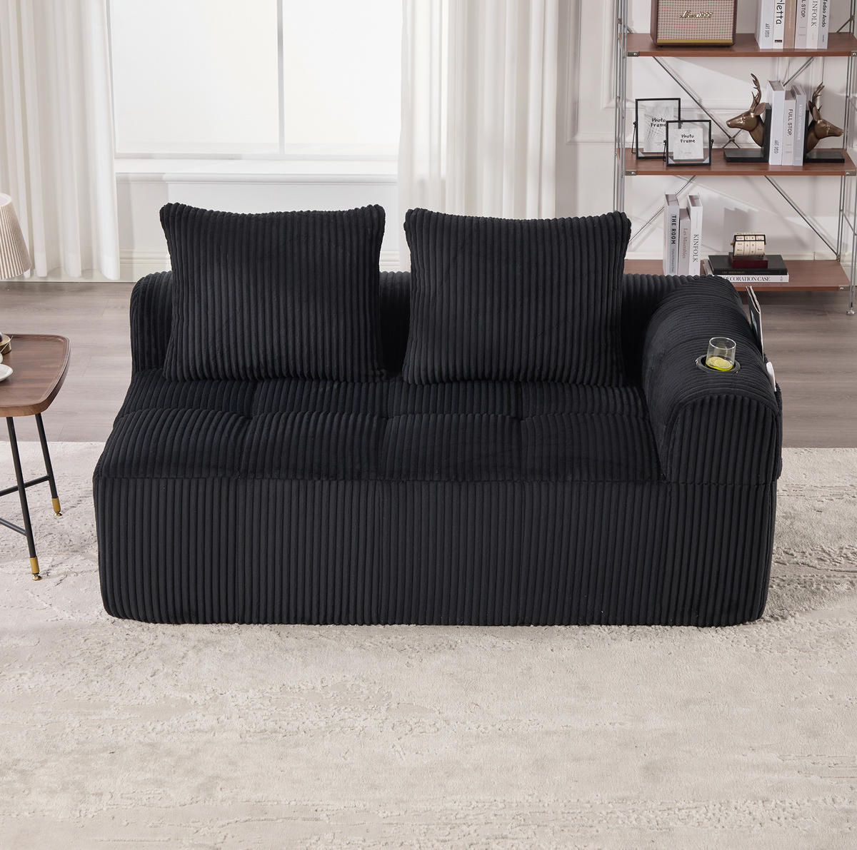 2-SITZER-SOFA aus Cord 158x93x61 cm in Schwarz mit Seitenfächern & Becherhaltern - Schwarz, Textil (93/61/158cm) - Modfu