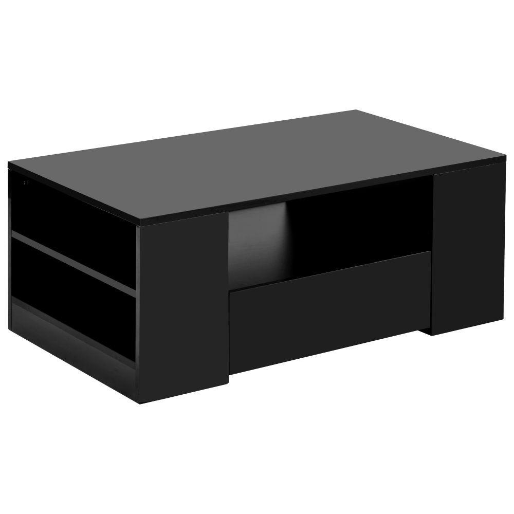 COUCHTISCH mit 2 Schubladen und 2 Regalfächer, Schwarz - Schwarz, Holz (95/95/37cm) - KOMHTOM