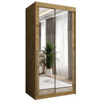 SCHIEBETÜRENSCHRANK mit Spiegel 100 cm Breite Artisan mit silbernem Griff - Silberfarben/Eiche Artisan, Holzwerkstoff (100/200/62cm) - Home Collective