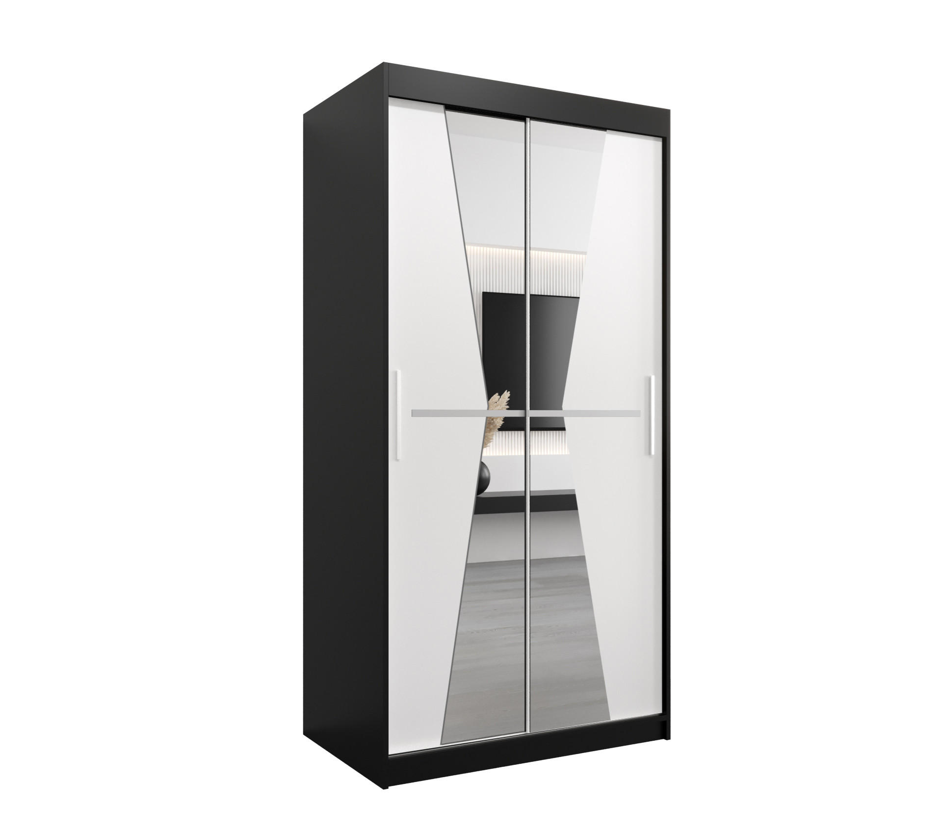 SCHWEBETÜRENSCHRANK 200/100/62 2-türig - Silberfarben/Schwarz, Holz/Kunststoff (100/200/62cm) - Abiks Möbel