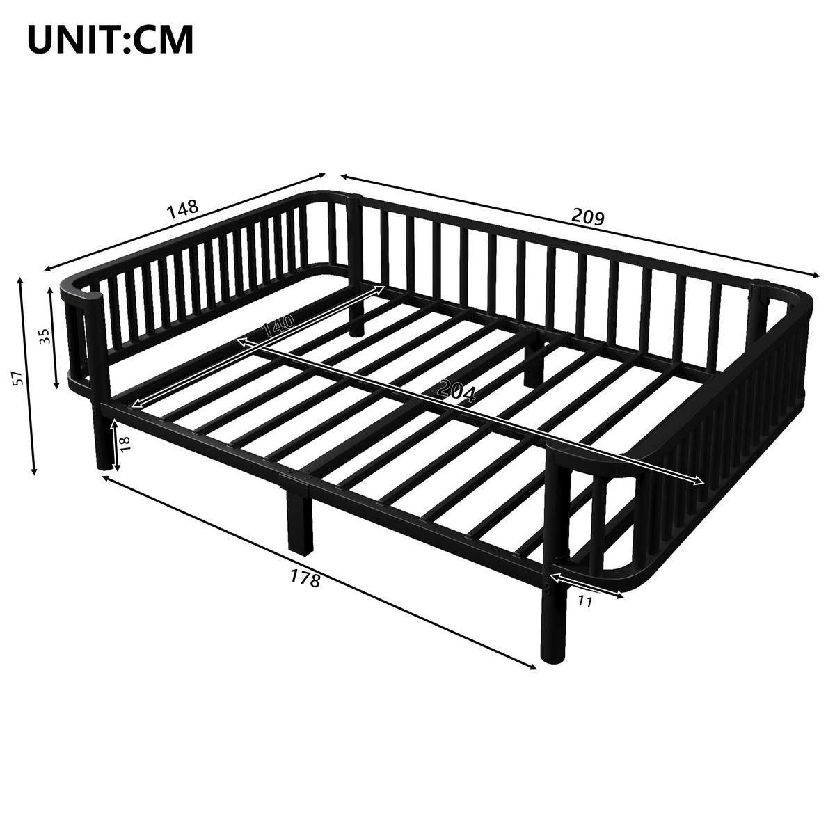 TAGESBETT 140 x 200 cm, stabiles Lattenrost aus Stahl, Schwarz - Schwarz, Metall (140/200cm) - KOMHTOM
