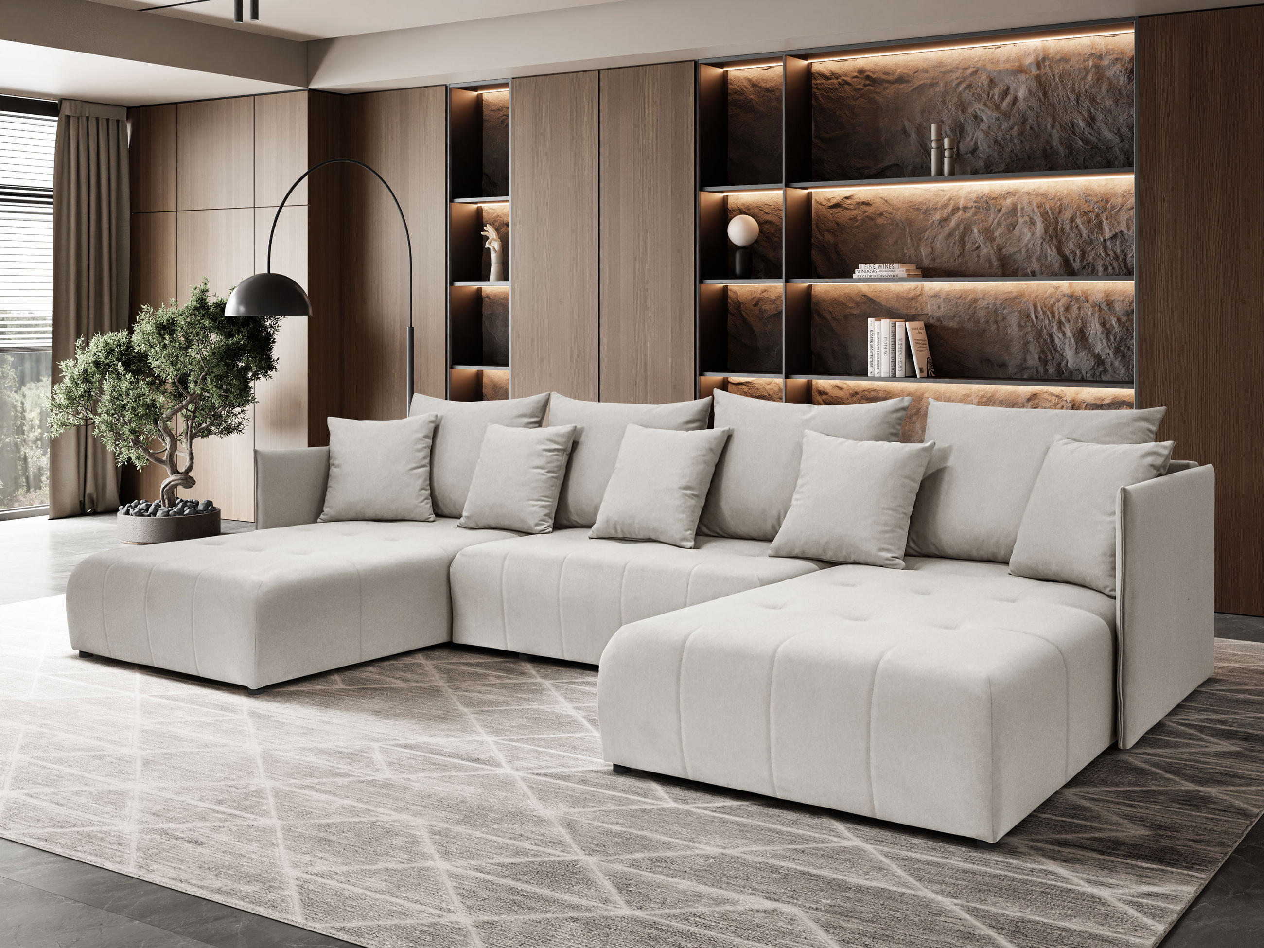 ECKSOFA Sofa U-Form Couch U form Hannover Stoff Castel Ecru - Ecru, Holz (348/188cm) - Kaiser Möbel