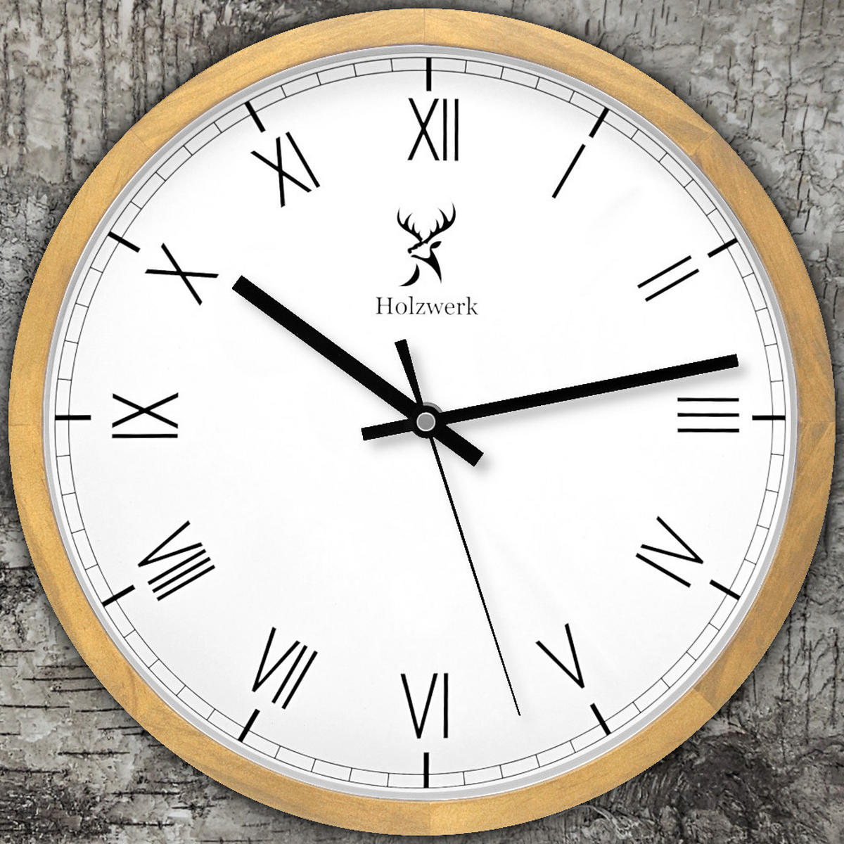 WANDUHR Holz Designer FREIBURG Loft Wand Uhr, beige, weiß - Beige, Glas/Holz (30/30/4.2cm) - Holzwerk