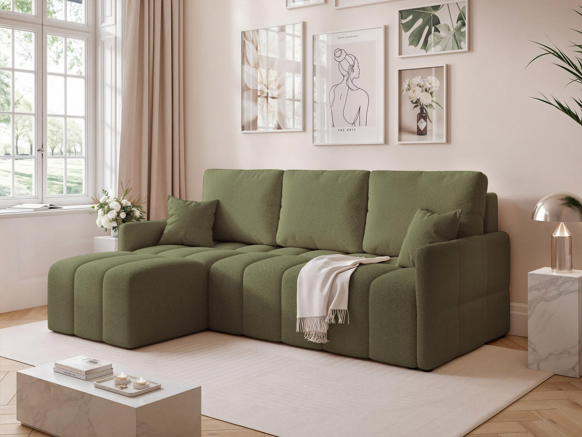 ECKSOFA LUPOO mit Schlaffunktion und Bettkasten Olivgrün - Olivgrün, Holzwerkstoff/Kunststoff (213/152cm) - Idohome