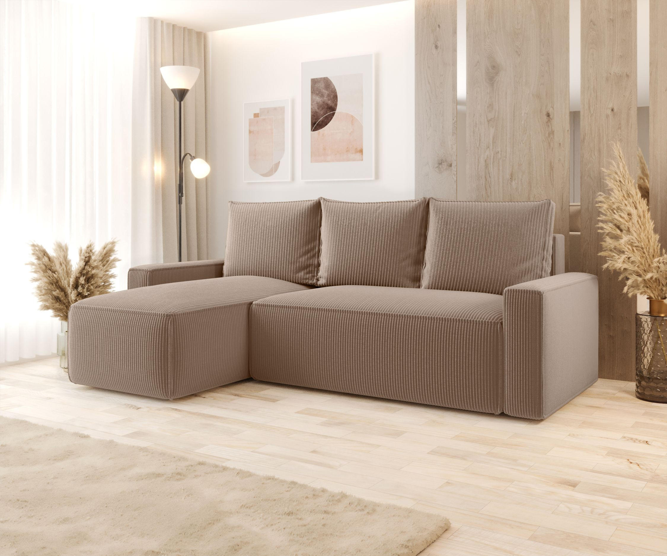 ECKSOFA mit Schlaffunktion SAVIO Poso 02 Links - Cappuccino, Textil (232/140cm) - Bedante