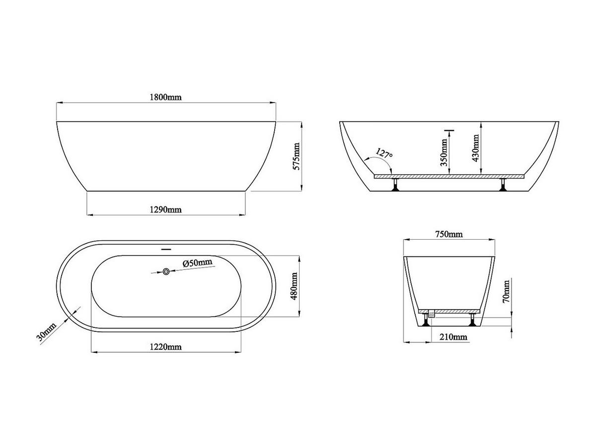 FREISTEHENDE Badewanne - 1 Person - Acryl - Weiß - Weiß, Kunststoff (180/57.5/75cm) - Vente-Unique
