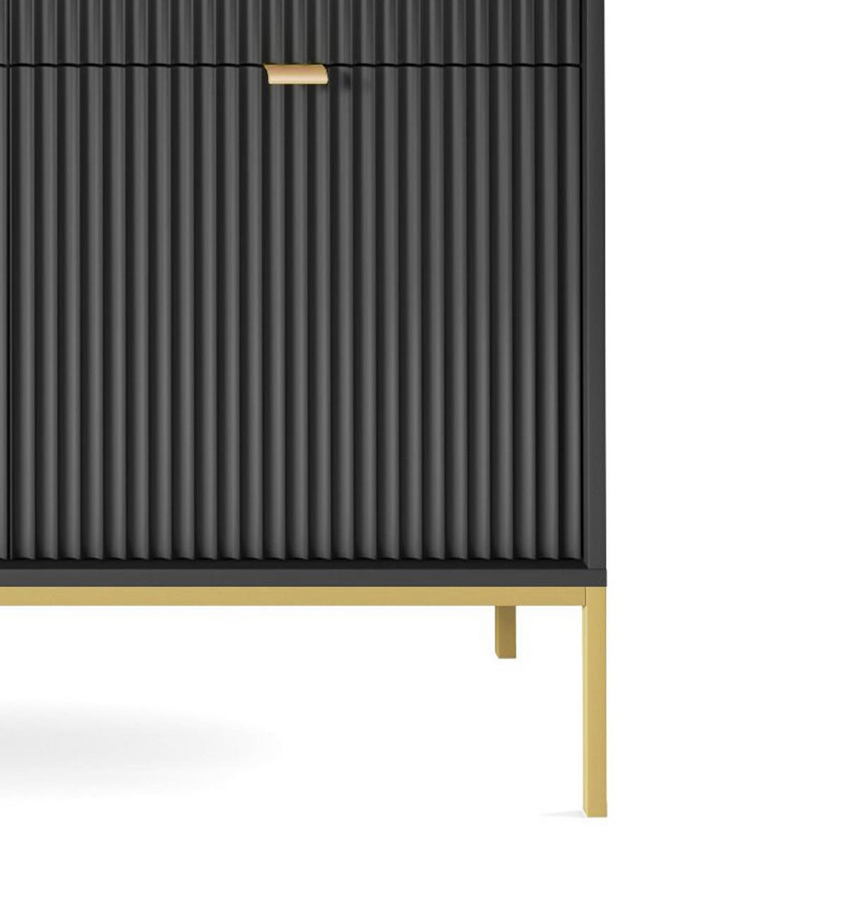 KOMMODE NOVA - KSZ154, Geriffelte Fronten, goldene Griffe 154x39x83 cm Schwarz - Goldfarben/Schwarz, Holzwerkstoff/Kunststoff (154/83/39cm) - DomoHome