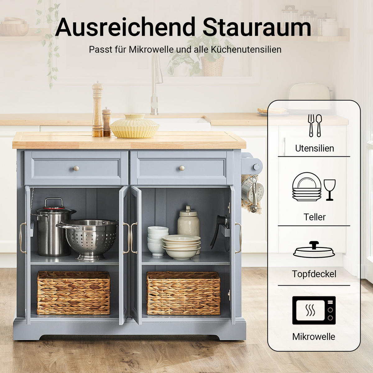 KÜCHENINSEL mit Edelstahl-Arbeitsplatte Grau - Grau, Holz/Holzwerkstoff (115/92/71cm) - SoBuy