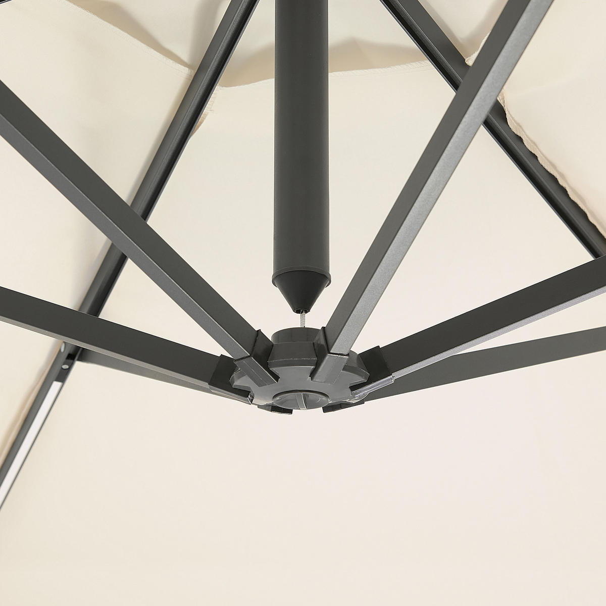 SONNENSCHIRM LED Solar Beleuchtung beige 285 cm Corval - Beige/Grau, Textil (285/285cm) - Beliani