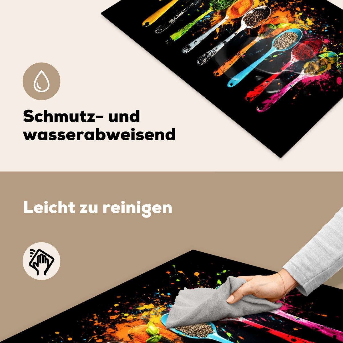 HERDABDECKPLATTE Löffel - Gewürze - Modern - Graffiti - Farbe - Farbenfroh Ceranfeldabdeckung 78x52 cm - Multicolor, Kunststoff (78/52/0.2cm) - MuchoWow