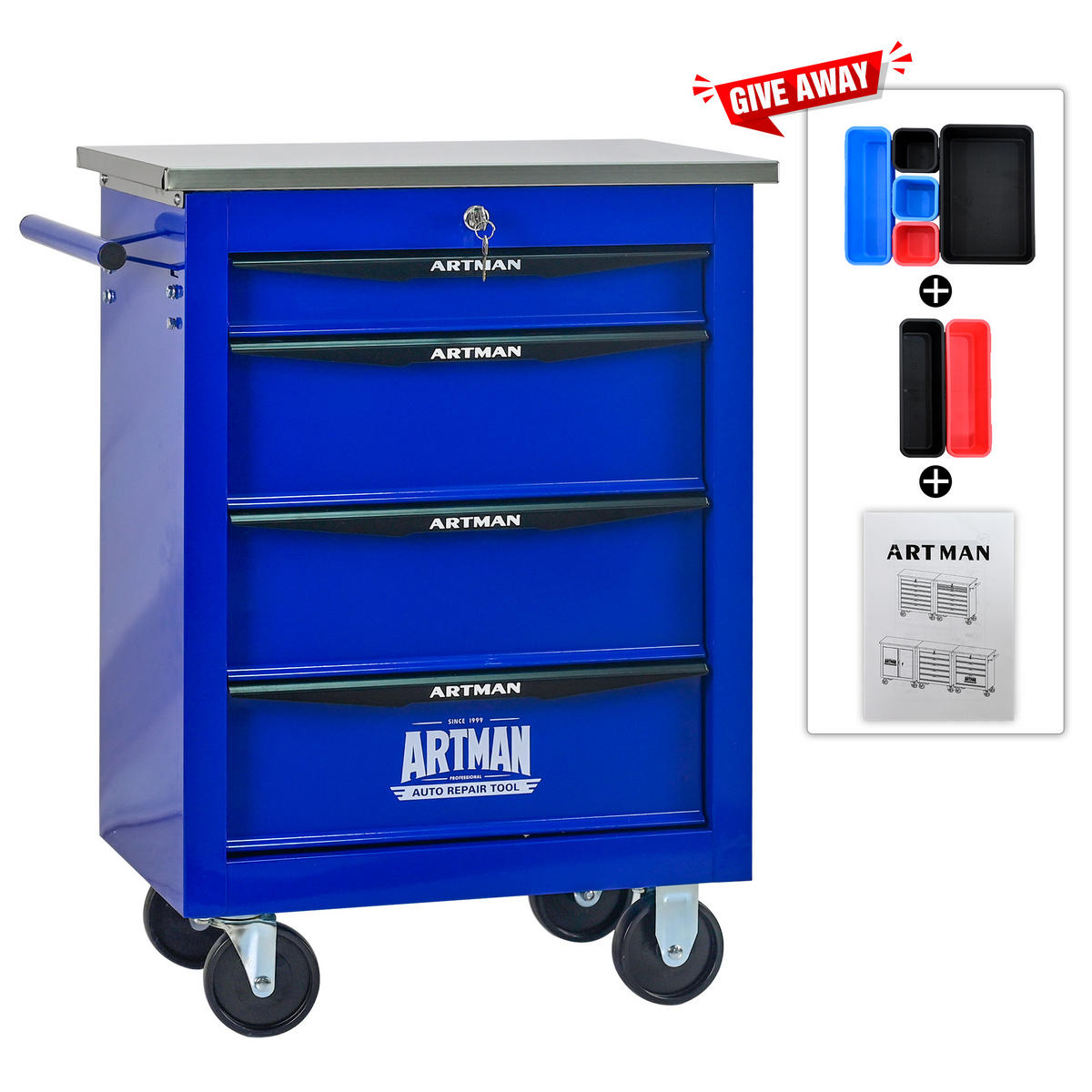 KOMBINATIONSKOFFER – 4 Schubladen, blau - Multicolor, Metall (34.5/78/62.5cm) - DCA