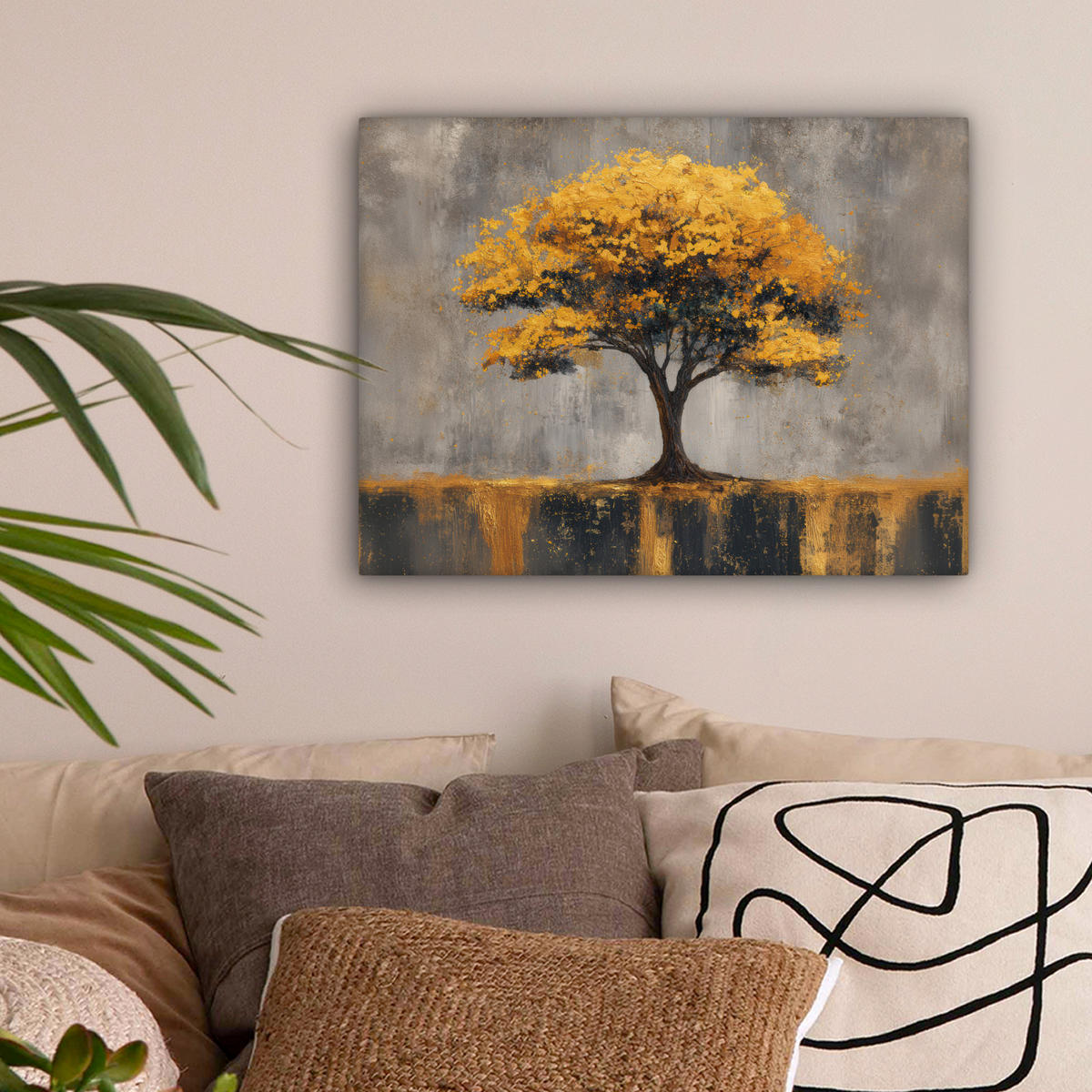 LEINWANDBILD Baum - Blätter - Gold - Abstrakt Wandbild 40x30 cm - Grau, Textil (40/30cm) - MuchoWow