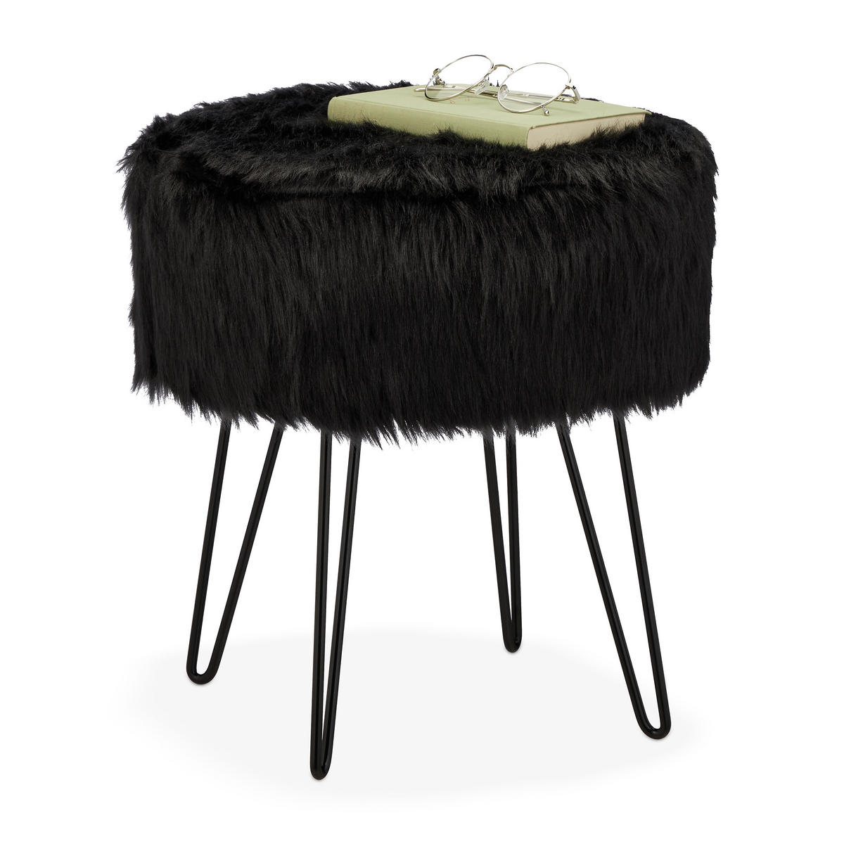FELLHOCKER - Schwarz, Holzwerkstoff/Textil (37/41/37cm) - Relaxdays